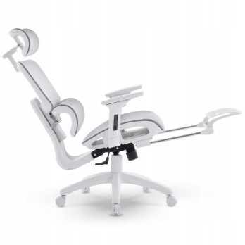 FOTEL ERGONOMICZNY BIUROWY SZARO-BIAŁY PODNÓŻEK REGULACJA 3D WSPARCIE