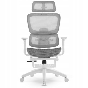 FOTEL ERGONOMICZNY BIUROWY SZARO-BIAŁY PODNÓŻEK REGULACJA 3D WSPARCIE