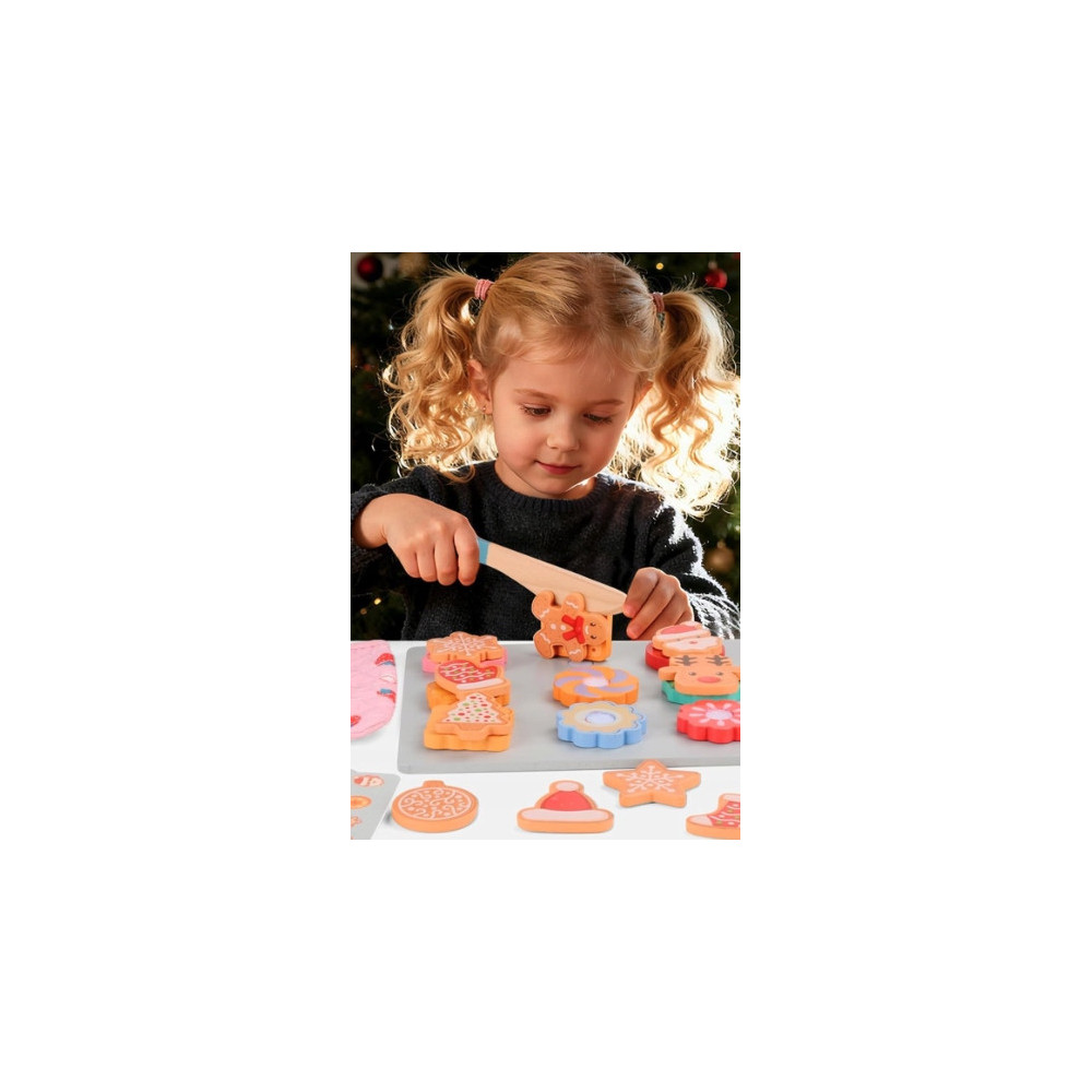 DREWNIANY ZESTAW CIASTECZEK DO KROJENIA ZABAWKA KUCHENNA MONTESSORI