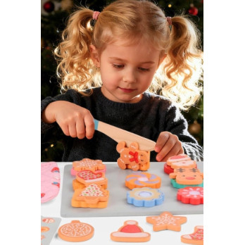 DREWNIANY ZESTAW CIASTECZEK DO KROJENIA ZABAWKA KUCHENNA MONTESSORI
