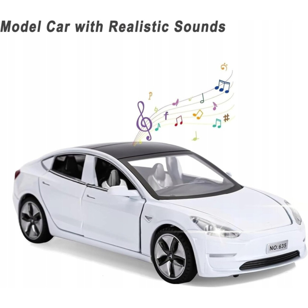 METALOWY MODEL SAMOCHODU TESLA 3 DŹWIĘK ŚWIATŁA LED OTWIERANE DRZWI