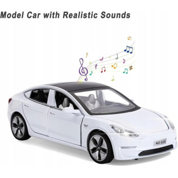 METALOWY MODEL SAMOCHODU TESLA 3 DŹWIĘK ŚWIATŁA LED OTWIERANE DRZWI