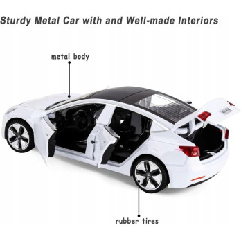 METALOWY MODEL SAMOCHODU TESLA 3 DŹWIĘK ŚWIATŁA LED OTWIERANE DRZWI