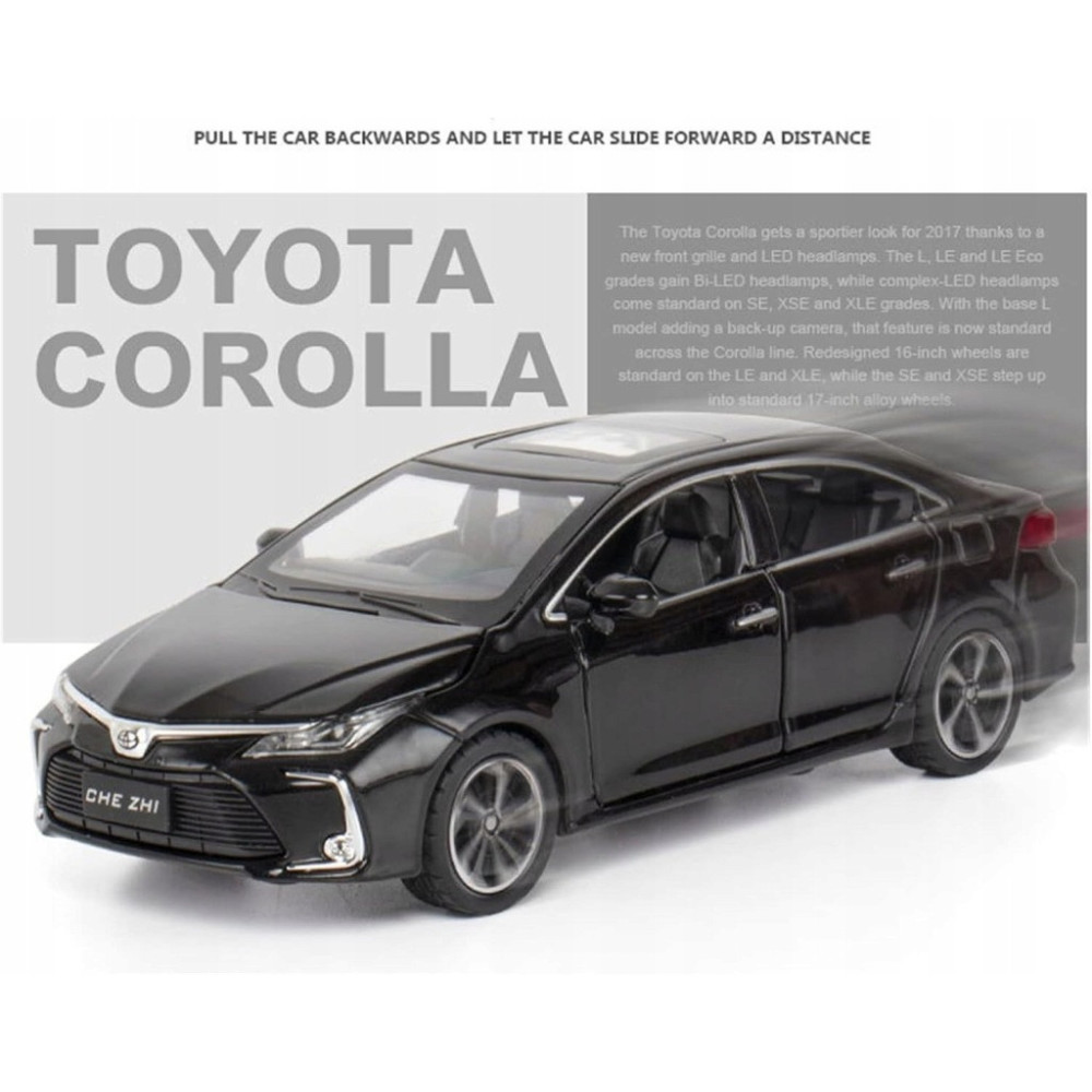 TOYOTA COROLLA HYBRID METALOWY MODEL SAMOCHODU 1:32 DŹWIĘK ŚWIATŁO CZARNY