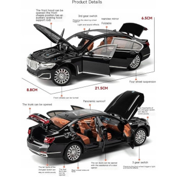 BMW 760Li SEDAN METALOWY MODEL SAMOCHODU 1:24 DŹWIĘK ŚWIATŁO CZARNY BLACK