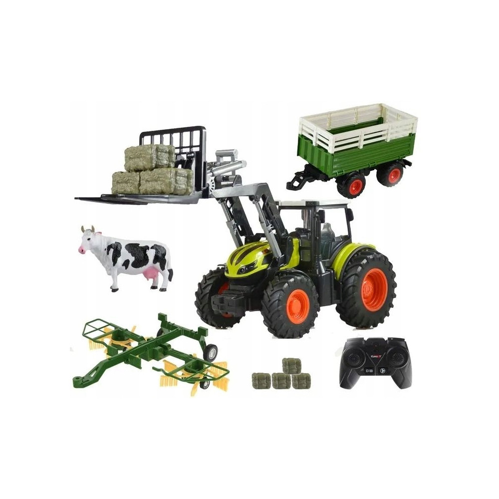 TRAKTOR ZDALNIE STEROWANY Z PRZYCZEPĄ 4W1 AKCESORIA ZESTAW