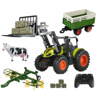 TRAKTOR ZDALNIE STEROWANY Z PRZYCZEPĄ 4W1 AKCESORIA ZESTAW