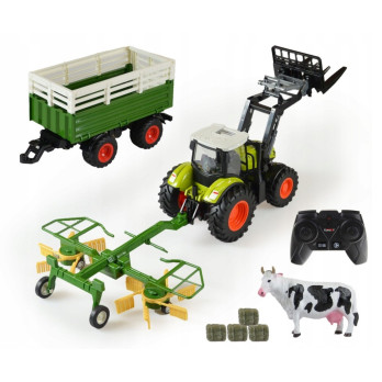 TRAKTOR ZDALNIE STEROWANY Z PRZYCZEPĄ 4W1 AKCESORIA ZESTAW