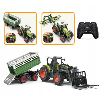 TRAKTOR ZDALNIE STEROWANY Z PRZYCZEPĄ 4W1 AKCESORIA ZESTAW