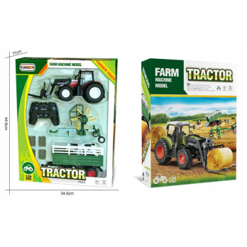 TRAKTOR ZDALNIE STEROWANY Z PRZYCZEPĄ 4W1 AKCESORIA ZESTAW