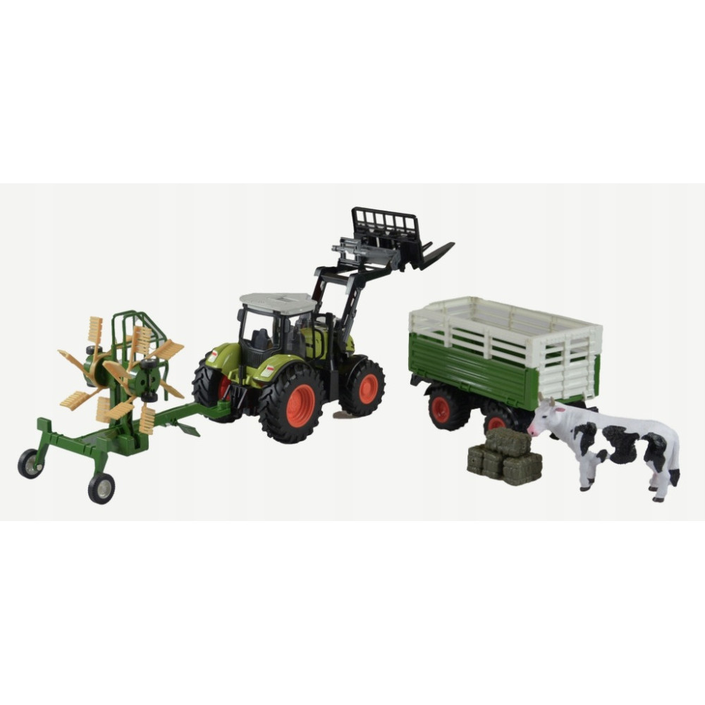 TRAKTOR ZDALNIE STEROWANY Z PRZYCZEPĄ 4W1 AKCESORIA ZESTAW