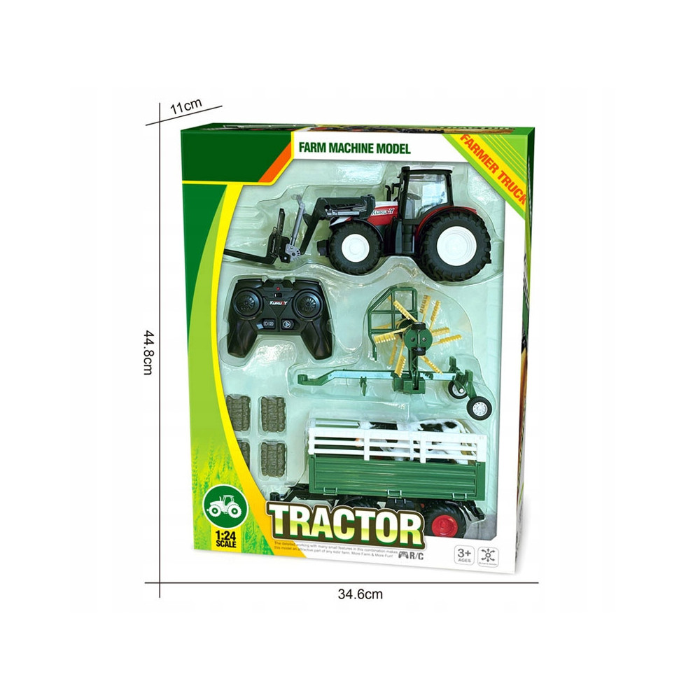 TRAKTOR ZDALNIE STEROWANY Z PRZYCZEPĄ 4W1 AKCESORIA ZESTAW