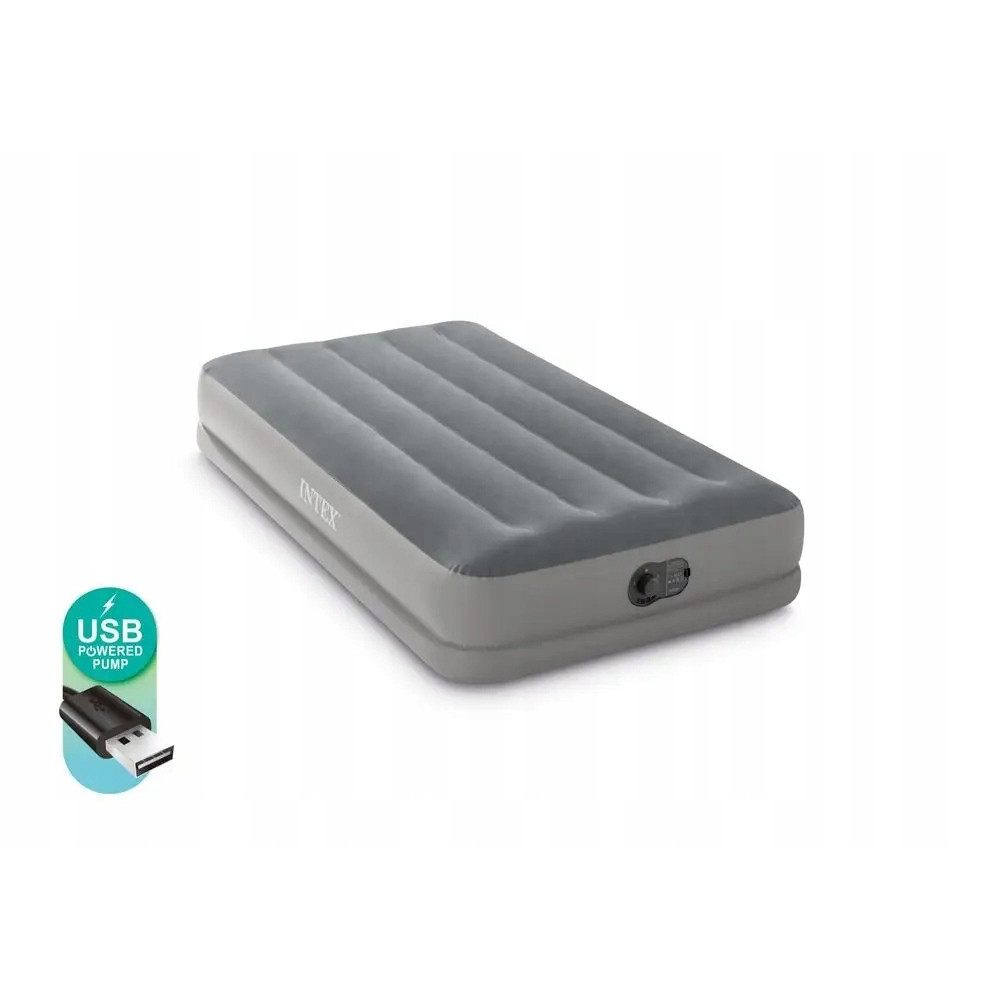 Materac dmuchany jednoosobowy łóżko z pompką USB Intex 64112 biwak namiot