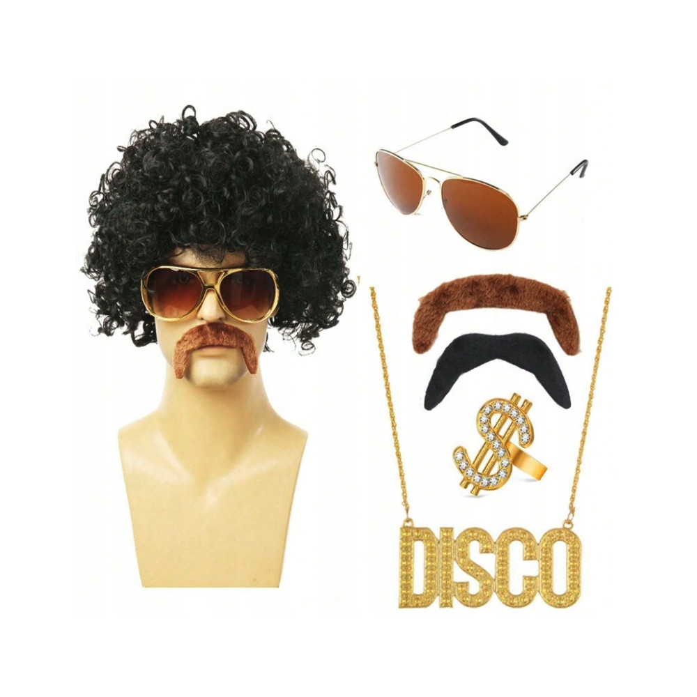 ZESTAW DISCO LAT 70 80 PERUKA WĄSY OKULARY KOSTIUM MĘSKI IMPREZA