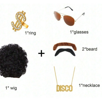 ZESTAW DISCO LAT 70 80 PERUKA WĄSY OKULARY KOSTIUM MĘSKI IMPREZA
