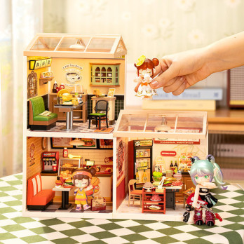 Robotime DW021 Zestaw konstrukcyjny Hon Kong Bites Cafe Mniaturowy Domek