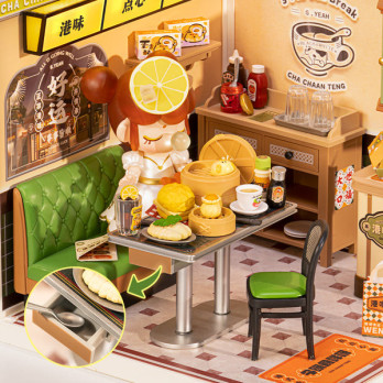 Robotime DW021 Zestaw konstrukcyjny Hon Kong Bites Cafe Mniaturowy Domek