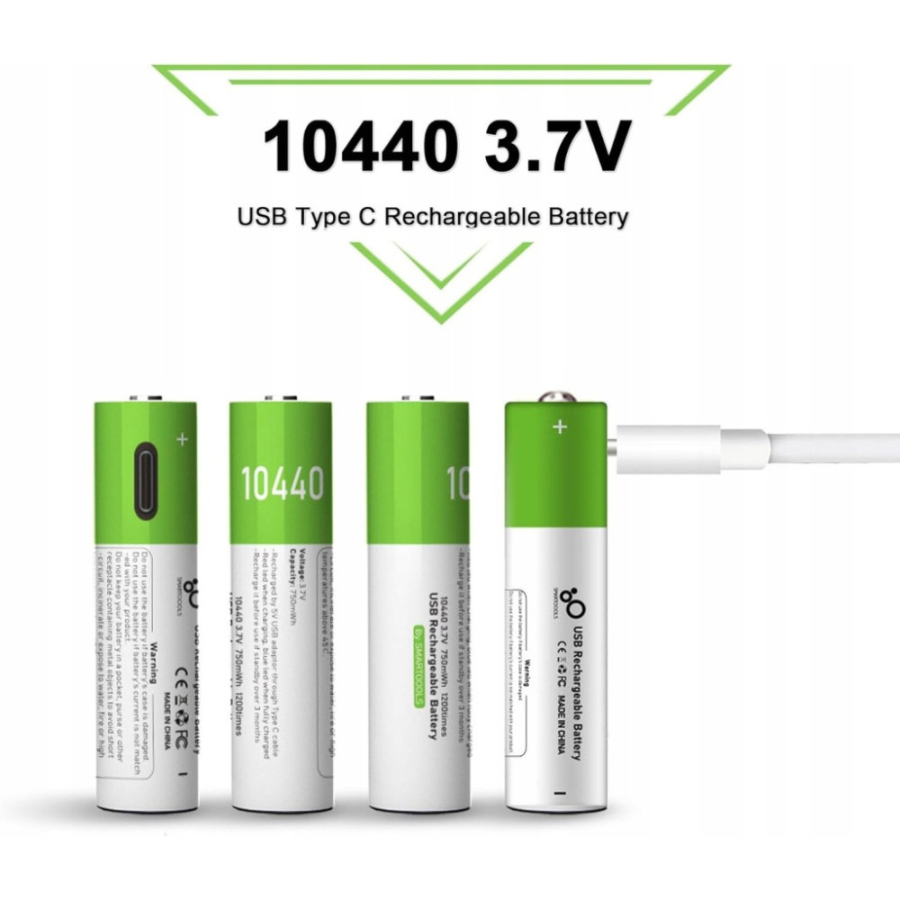 WIELOKROTNE BATERIE PALUSZKI AKUMULATORKI 10440 4 SZT ŁADOWANE KABLEM USB-C