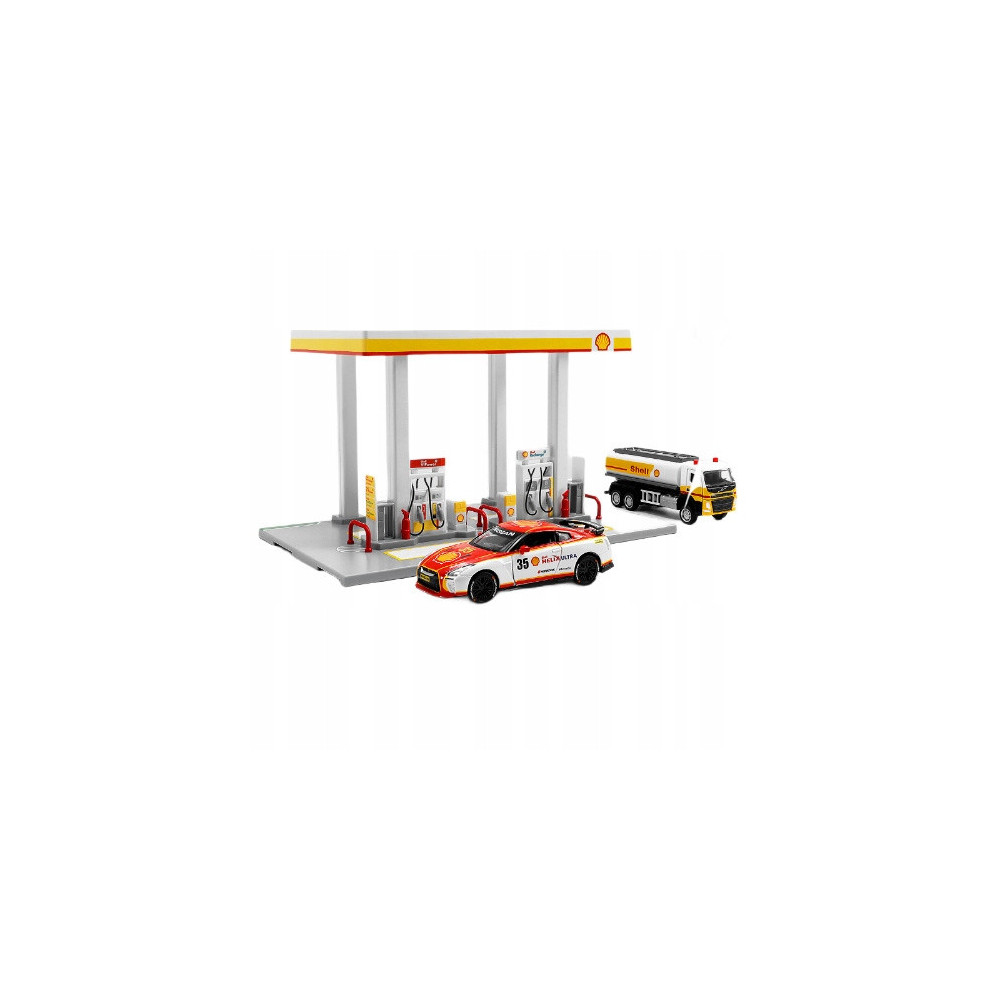 STACJA BENZYNOWA SHELL CCA DIY DIORAMA MODEL PARKING DO AUTEK Z SAMOCHODEM