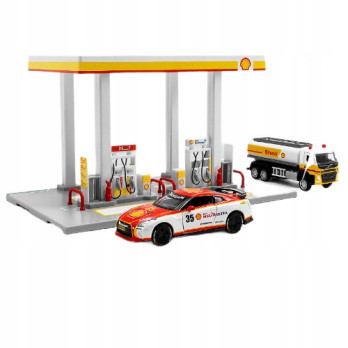 STACJA BENZYNOWA SHELL CCA DIY DIORAMA MODEL PARKING DO AUTEK Z SAMOCHODEM