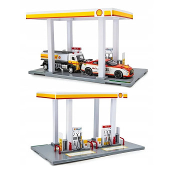 STACJA BENZYNOWA SHELL CCA DIY DIORAMA MODEL PARKING DO AUTEK Z SAMOCHODEM