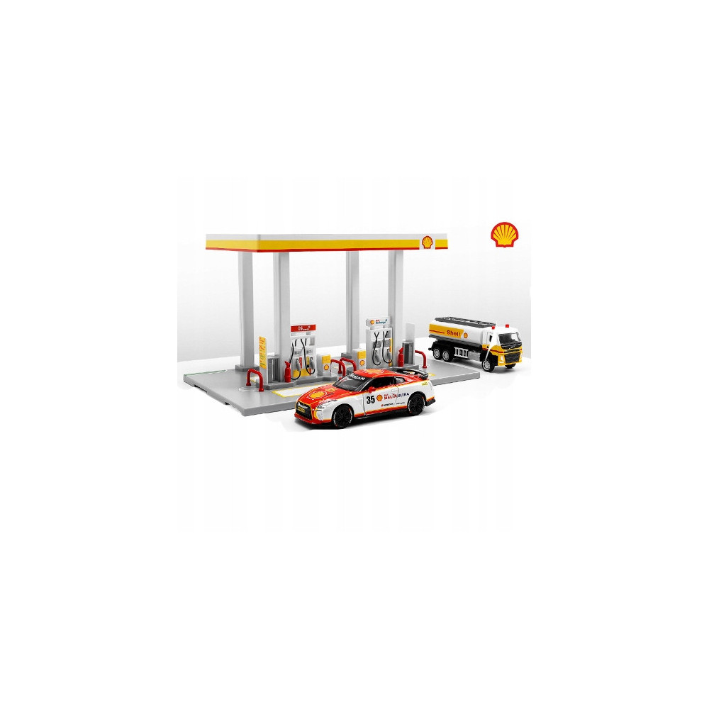 STACJA BENZYNOWA SHELL CCA DIY DIORAMA MODEL PARKING DO AUTEK Z SAMOCHODEM