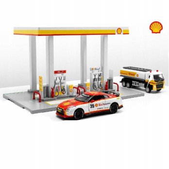 STACJA BENZYNOWA SHELL CCA DIY DIORAMA MODEL PARKING DO AUTEK Z SAMOCHODEM