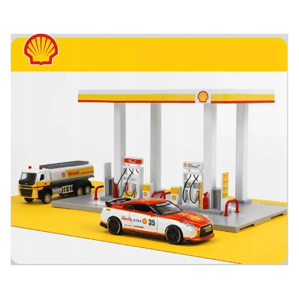 STACJA BENZYNOWA SHELL CCA DIY DIORAMA MODEL PARKING DO AUTEK Z SAMOCHODEM
