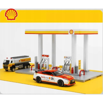 STACJA BENZYNOWA SHELL CCA DIY DIORAMA MODEL PARKING DO AUTEK Z SAMOCHODEM