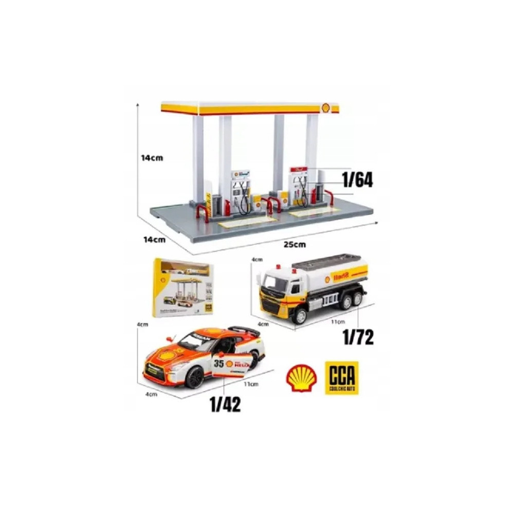 STACJA BENZYNOWA SHELL CCA DIY DIORAMA MODEL PARKING DO AUTEK Z SAMOCHODEM