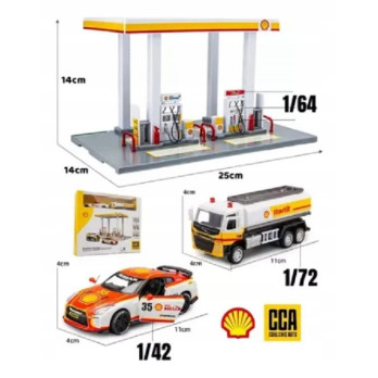 STACJA BENZYNOWA SHELL CCA DIY DIORAMA MODEL PARKING DO AUTEK Z SAMOCHODEM