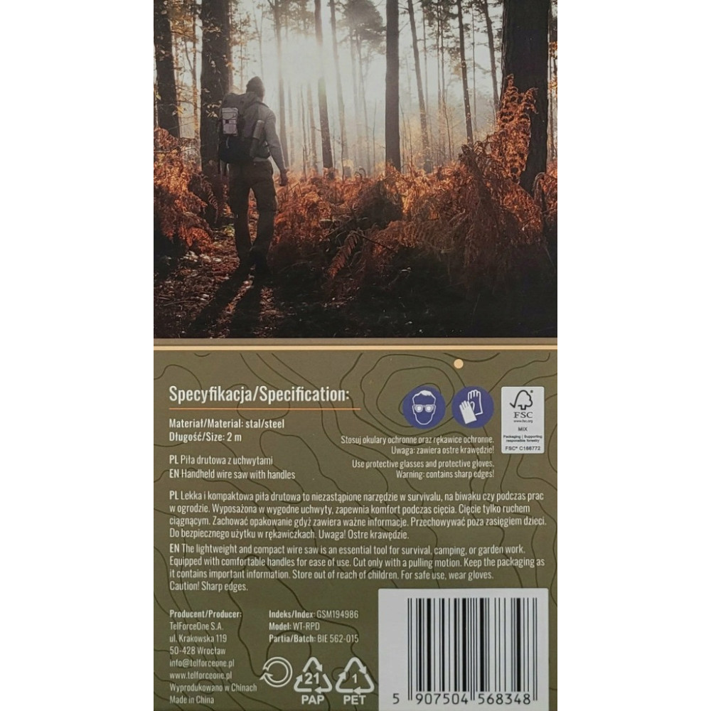 Wild Trek Piła drutowa z uchwytami długość 2 cm wygodne uchwyty