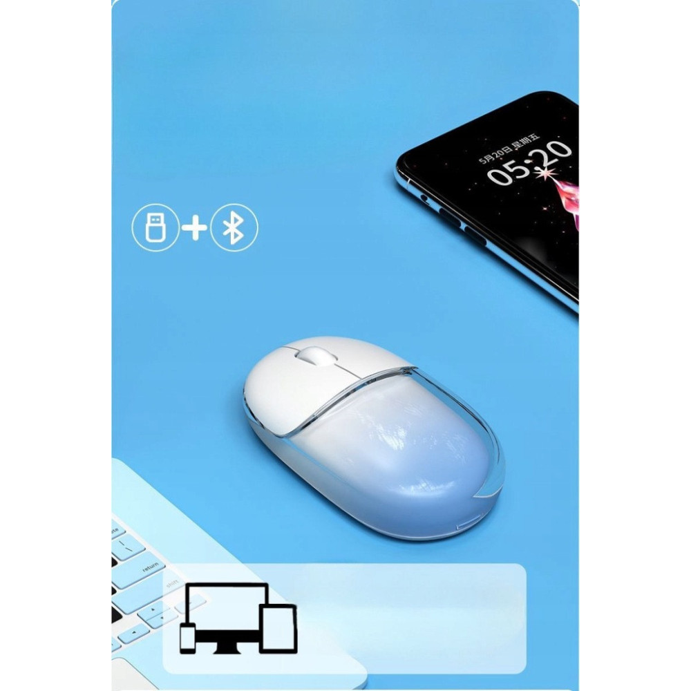 MYSZ BEZPRZEWODOWA BM627 TRANSPARENTNA BLUETOOTH + 2.4GHz RGB KOLORY