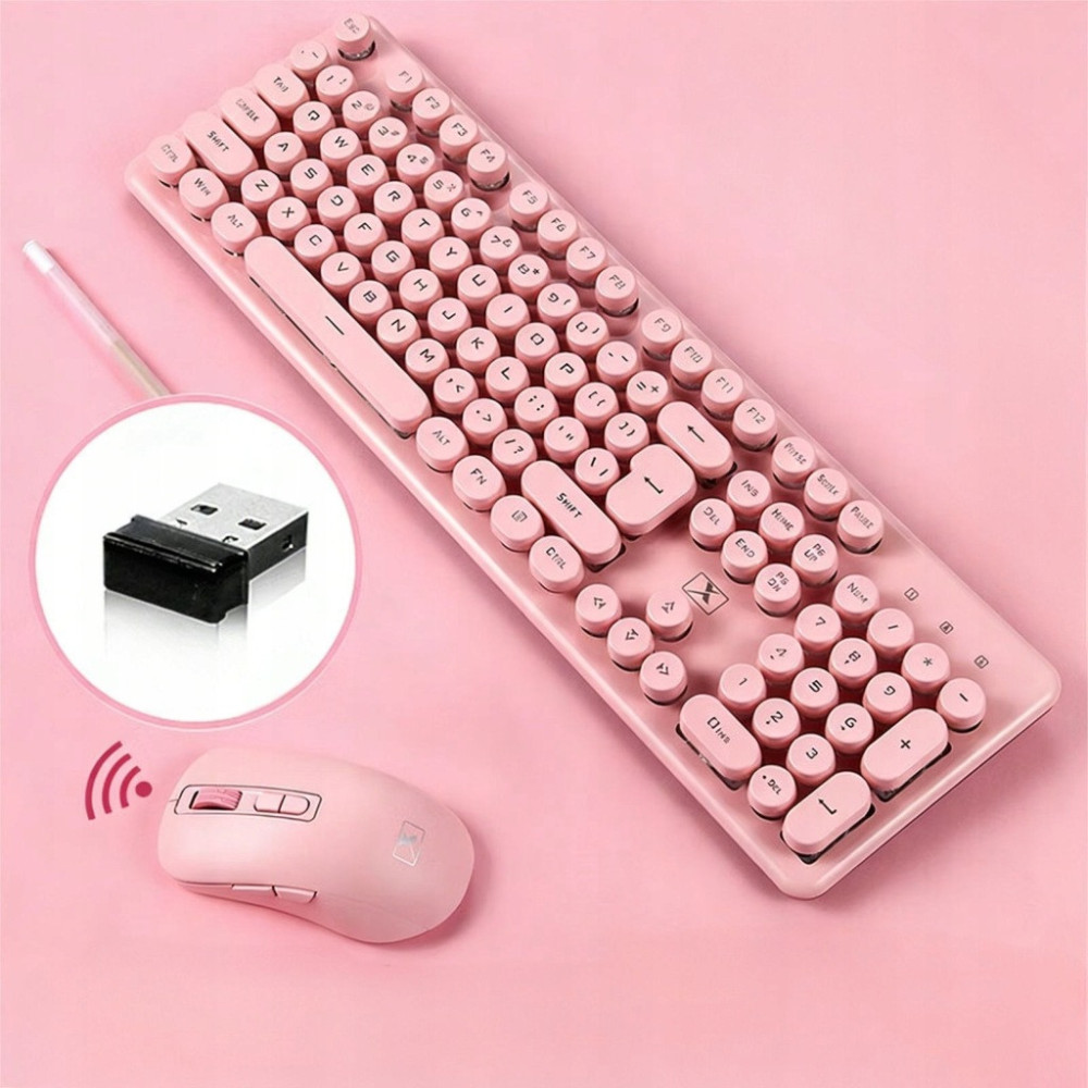 ZESTAW KLAWIATURA+MYSZ BEZPRZEWODOWA N600 2.4GHZ USB ZESTAW WINDOWS RÓŻOWA