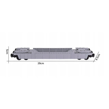 WAGON KOLEJOWY PLATFORMA Z KLOCKÓW SZARY 29,5 x 8,5 x 4 cm KOMPATYBILNY