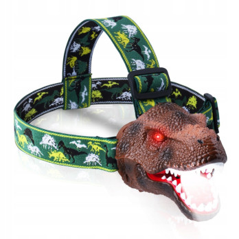 LATARKA DZIECIĘCA DINOZAUR T-REX LED NA GŁOWĘ USB TRYBY DŹWIĘK