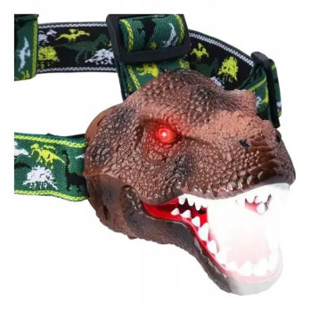 LATARKA DZIECIĘCA DINOZAUR T-REX LED NA GŁOWĘ USB TRYBY DŹWIĘK