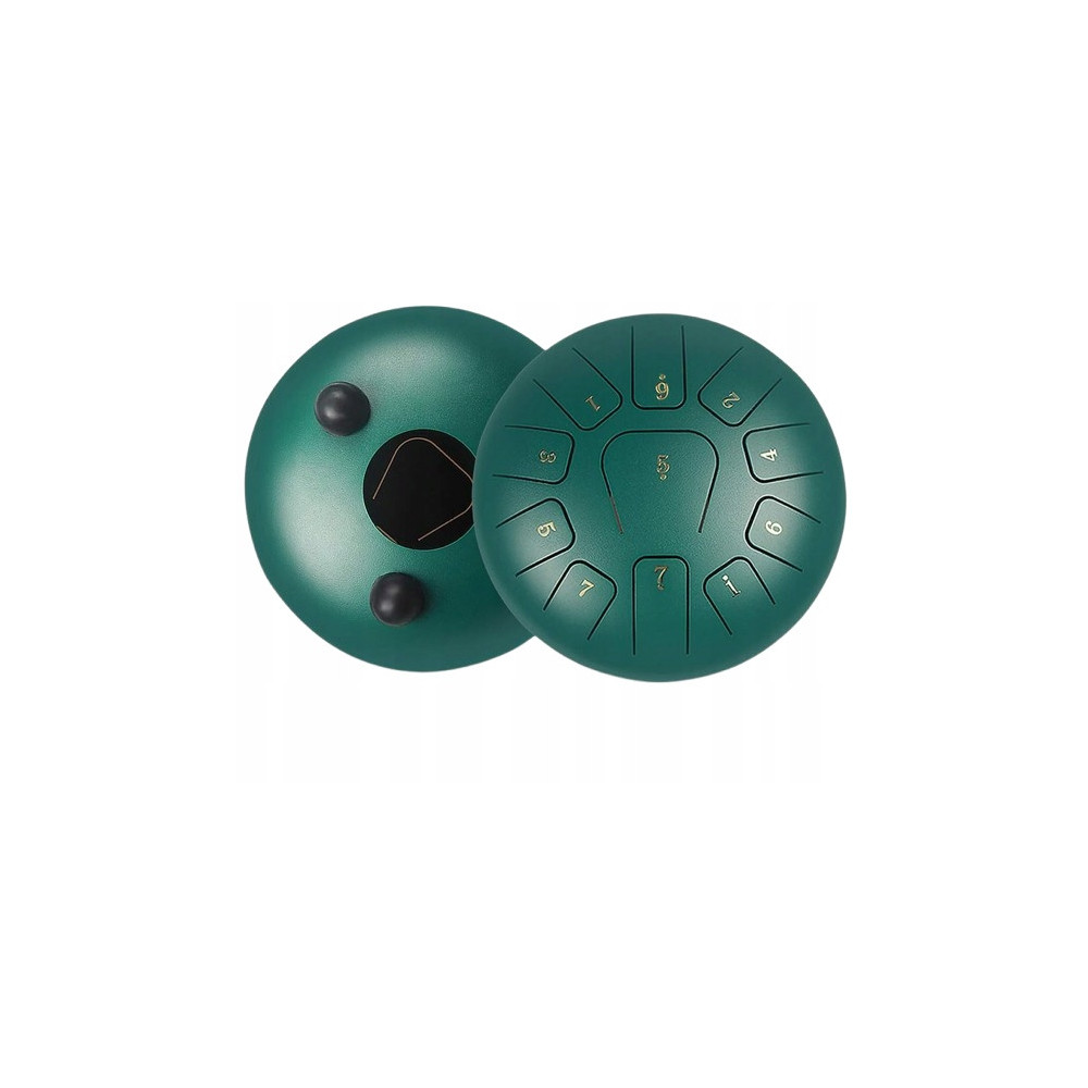 INSTRUMENT ETNICZY PERKUSYJNY ZIELONY HANDPAN 10 CALI 11 TONÓW C-DUR TORBA
