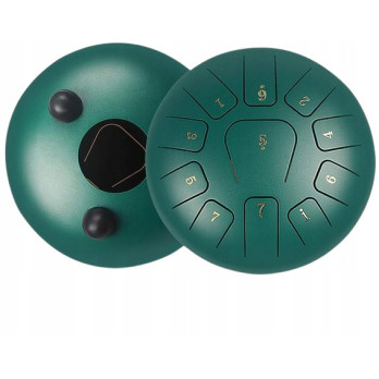 INSTRUMENT ETNICZY PERKUSYJNY ZIELONY HANDPAN 10 CALI 11 TONÓW C-DUR TORBA