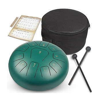 INSTRUMENT ETNICZY PERKUSYJNY ZIELONY HANDPAN 10 CALI 11 TONÓW C-DUR TORBA