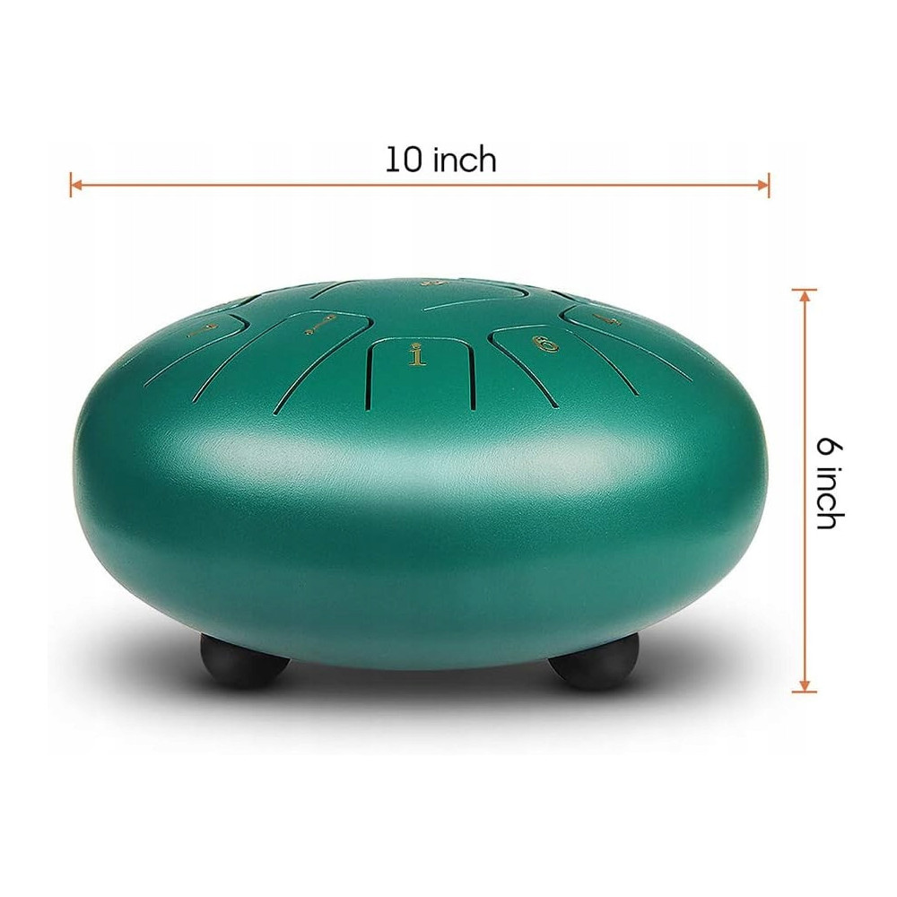 INSTRUMENT ETNICZY PERKUSYJNY ZIELONY HANDPAN 10 CALI 11 TONÓW C-DUR TORBA