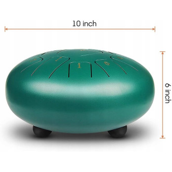INSTRUMENT ETNICZY PERKUSYJNY ZIELONY HANDPAN 10 CALI 11 TONÓW C-DUR TORBA