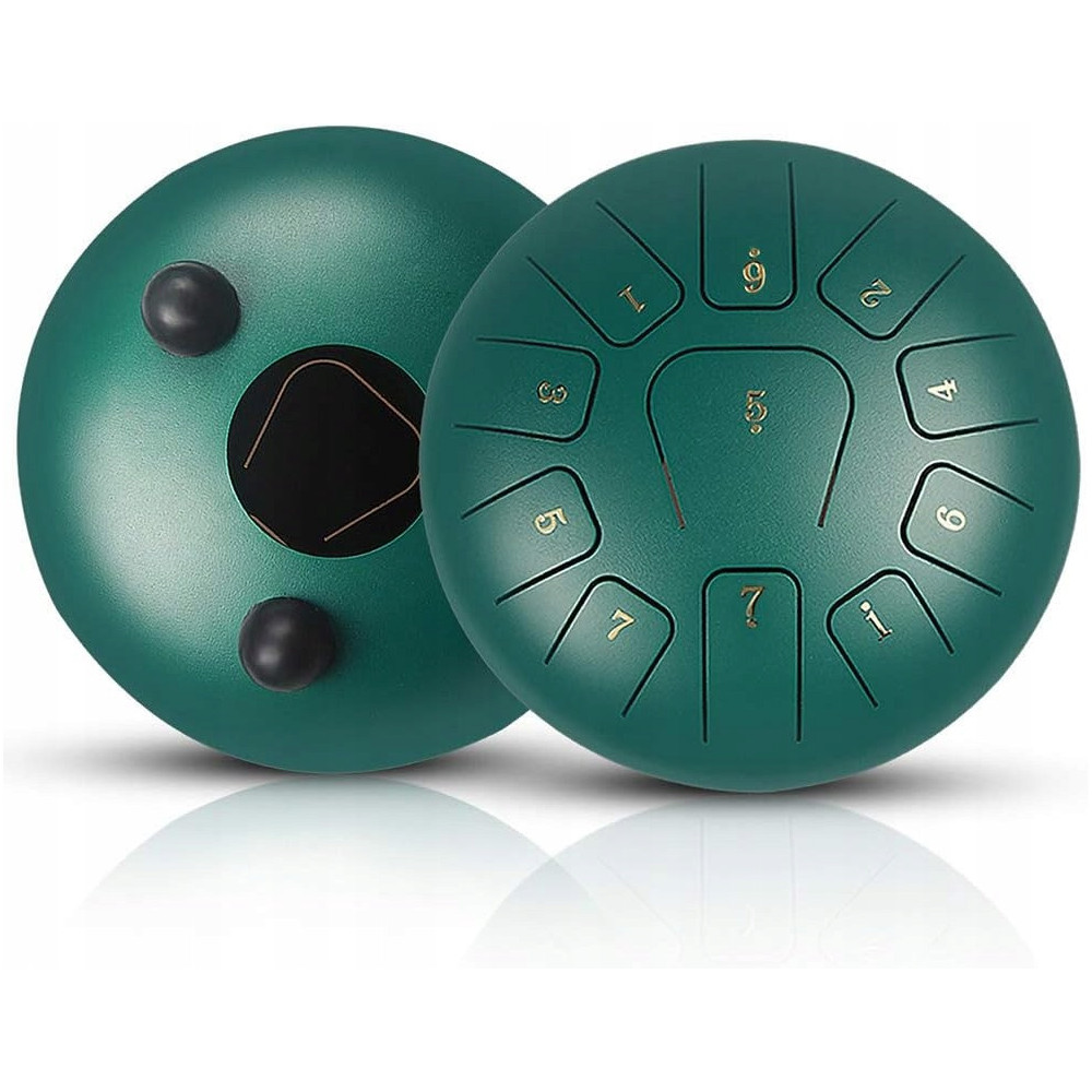 INSTRUMENT ETNICZY PERKUSYJNY ZIELONY HANDPAN 10 CALI 11 TONÓW C-DUR TORBA