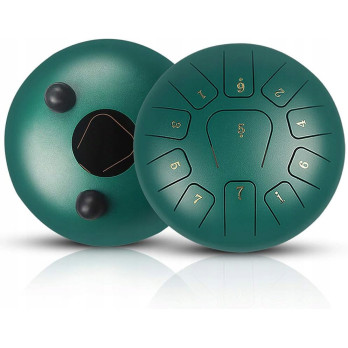 INSTRUMENT ETNICZY PERKUSYJNY ZIELONY HANDPAN 10 CALI 11 TONÓW C-DUR TORBA