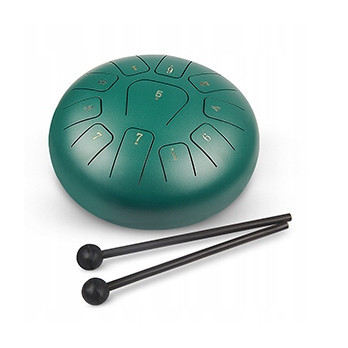INSTRUMENT ETNICZY PERKUSYJNY ZIELONY HANDPAN 10 CALI 11 TONÓW C-DUR TORBA