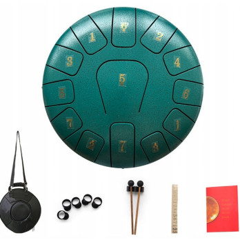 INSTRUMENT ETNICZY PERKUSYJNY ZIELONY HANDPAN 10 CALI 11 TONÓW C-DUR TORBA