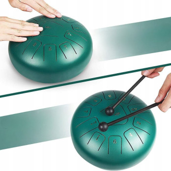 INSTRUMENT ETNICZY PERKUSYJNY ZIELONY HANDPAN 10 CALI 11 TONÓW C-DUR TORBA