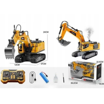 KOPARKA RC 1:20 METALOWA 11CH 680° DYM LED DŹWIĘK ZDALNIE STEROWANA