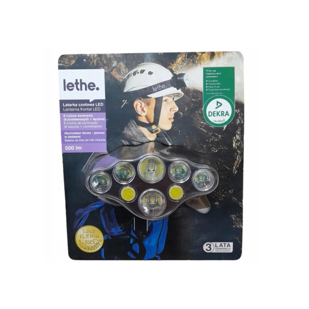 Lethe Works Latarka Czołowa 500Lm 2x akumulator w zestawie na USB