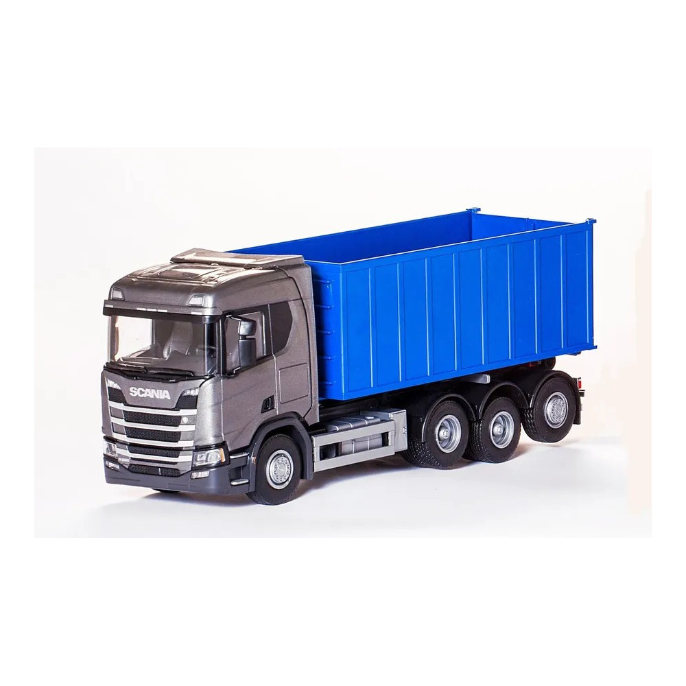 EMEK 20863 Scania CR 8x4 ciężarówka hakowa z wysokim kontenerem szara